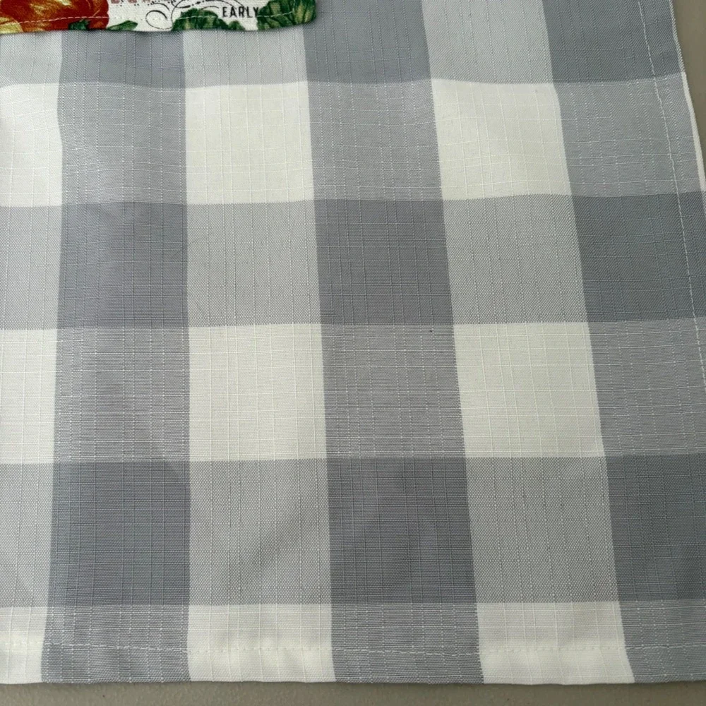 Handmade Grey Buffalo Check Kitchen Apron w Heritage Vegetable Print Pocket Trim